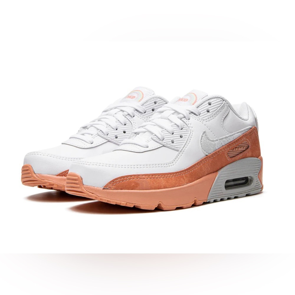 Nike Youth Air Max 90 White and Coral Sneakers size 13C